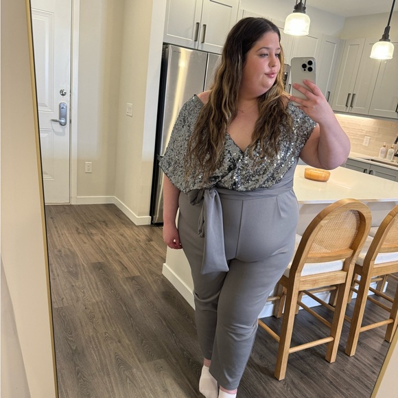 ASOS Curve Pants - ASOS curve size 20 silver sequin jumpsuit